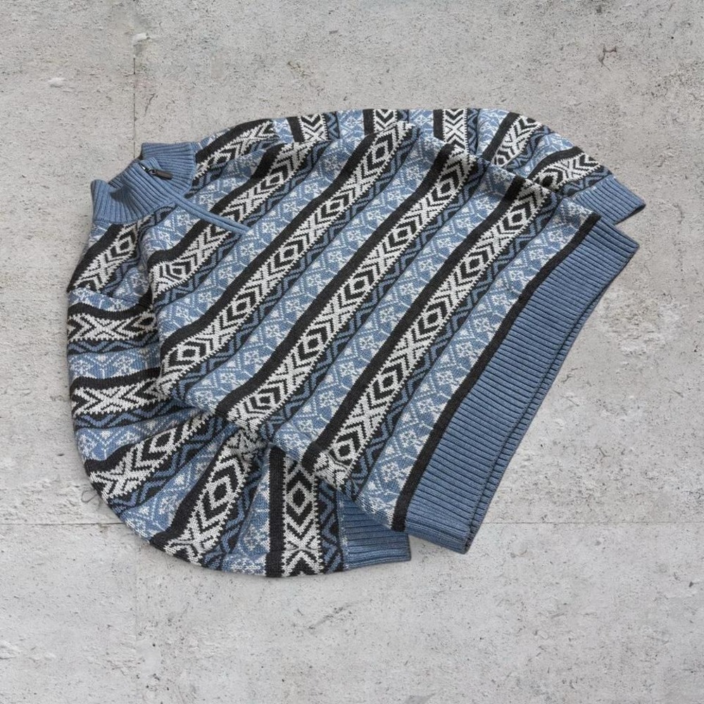 Mens vintage‎ LL Bean Blue aztec winter cool blue style sweater quarter zip